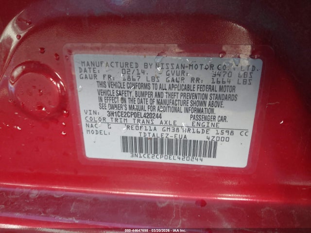 3N1CE2CP0EL420244 Nissan Versa Note Sv