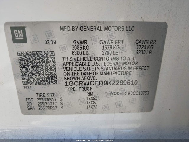 1GCRWCED9KZ289610 Chevrolet Silverado 1500 Lt