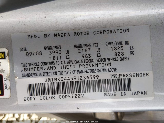 Продажа на аукционе авто 2009 Mazda Mazda3 S Touring, vin: JM1BK344391236599, номер лота: 44647726
