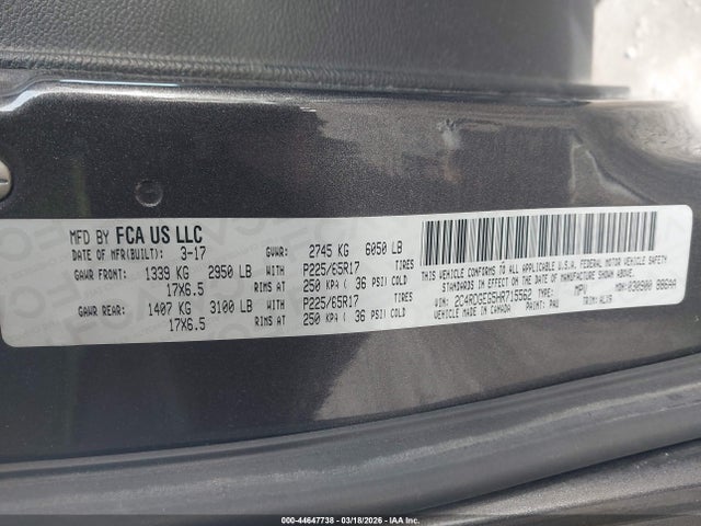 Продаж на аукціоні авто 2017 Dodge Grand Caravan Gt, vin: 2C4RDGEG5HR715562, номер лоту: 44647738