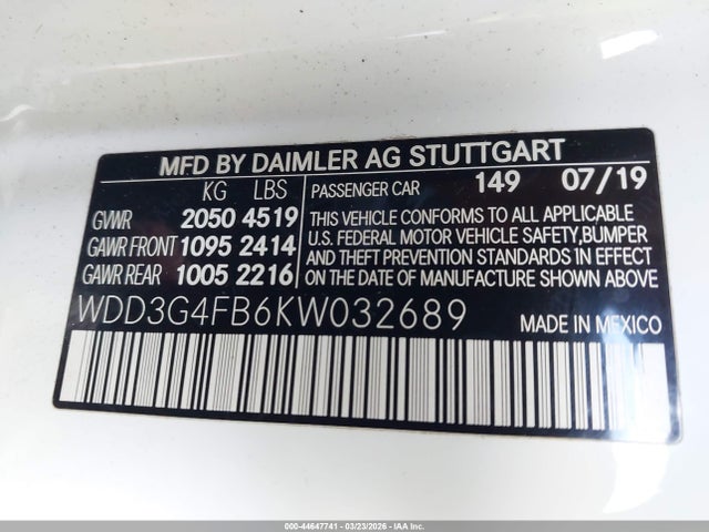 2019 Mercedes-benz A 220 4matic მანქანა იყიდება აუქციონზე, vin: WDD3G4FB6KW032689, აუქციონის ნომერი: 44647741