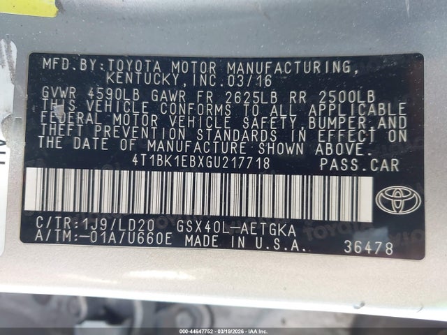 Toyota AVALON XLE 2016 4T1BK1EBXGU217718 Image 9