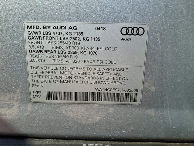 Продаж на аукціоні авто 2018 Audi Q3 2.0t Premium/2.0t Sport Premium, vin: WA1HCCFS7JR032505, номер лоту: 44647757