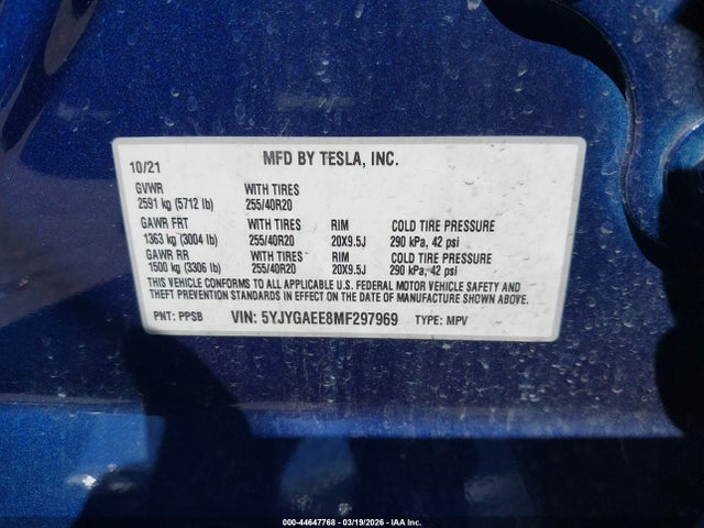 2021 TESLA MODEL Y 5YJYGAEE8MF297969 Photo 8