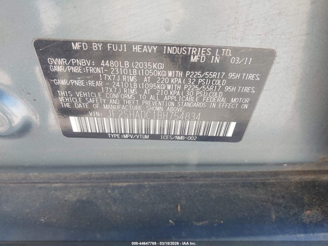 Продажа на аукционе авто 2011 Subaru Forester 2.5x Premium, vin: JF2SHADC1BH754834, номер лота: 44647769