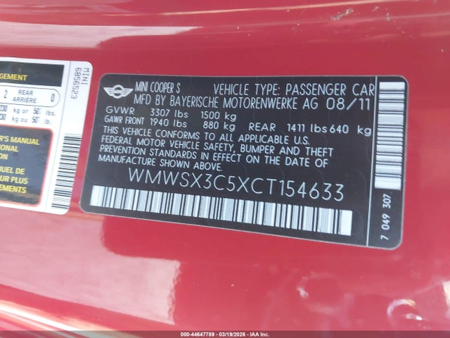 2012 MINI COOPER S WMWSX3C5XCT154633 Photo 8