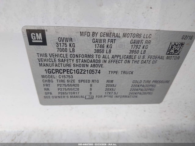 1GCRCPEC1GZ210574 Chevrolet Silverado 1500 Custom