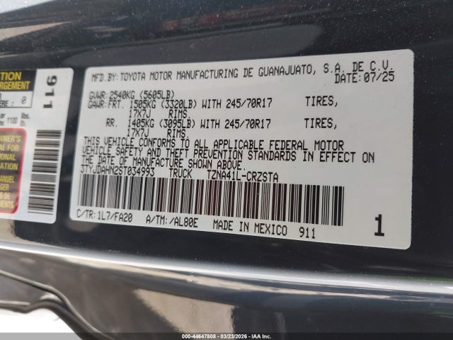 Продажа на аукционе авто 2025 Toyota Tacoma Sr, vin: 3TYJDAHN2ST034993, номер лота: 44647808
