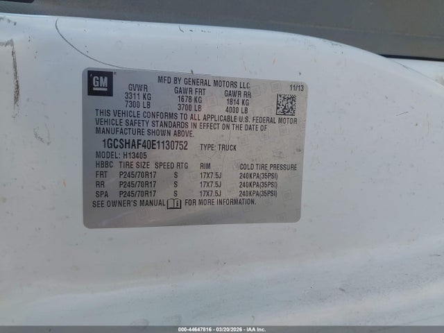 Продажа на аукционе авто 2014 Chevrolet Express 1500 Work Van, vin: 1GCSHAF40E1130752, номер лота: 44647816