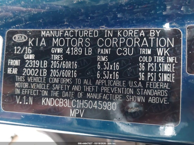 Auction sale of the 2017 Kia Niro Lx, vin: KNDCB3LC1H5045980, lot number: 44647827