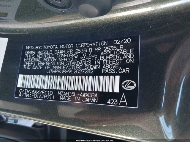 2020 LEXUS UX 250H JTHP9JBH9L2027282 Photo 8