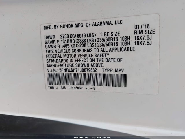 Honda Odyssey Ex-l 2018 5FNRL6H71JB079832 Image 9