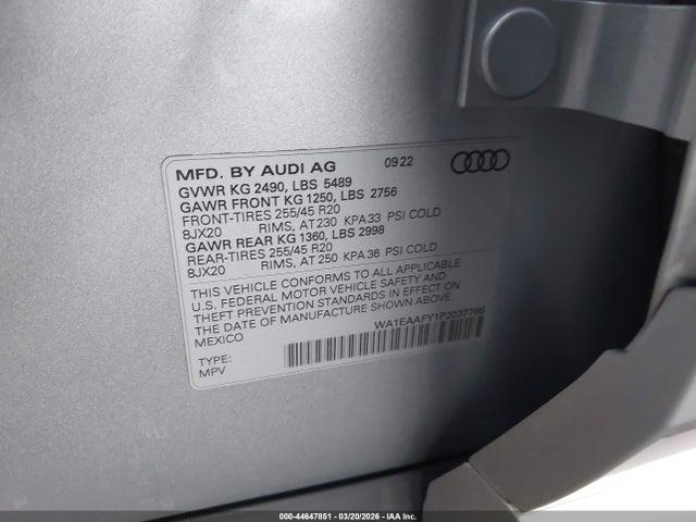 WA1EAAFY1P2037766 Audi Q5 Premium Plus 45 Tfsi S Line Quattro