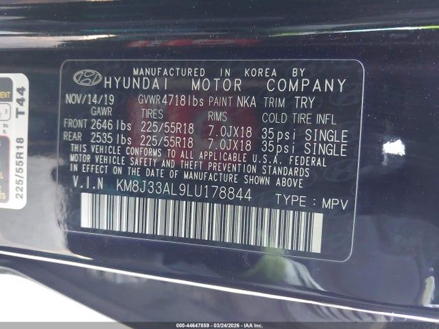 2020 Hyundai Tucson Limited მანქანა იყიდება აუქციონზე, vin: KM8J33AL9LU178844, აუქციონის ნომერი: 44647859