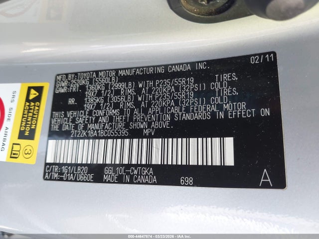 Aukcja sprzedaży 2011 Lexus Rx 350, vin: 2T2ZK1BA1BC055395, numer aukcji: 44647874