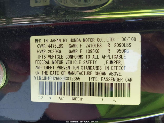 Продаж на аукціоні авто 2009 Acura Tsx, vin: JH4CU26639C012355, номер лоту: 44647875