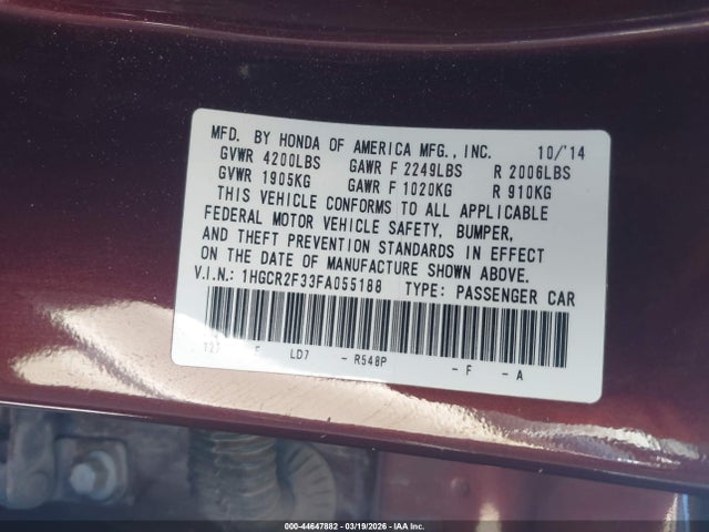 Honda ACCORD LX 2015 1HGCR2F33FA055188 Image 9