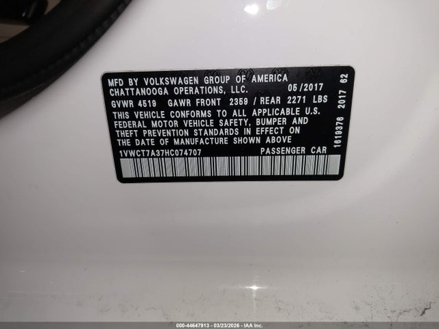 1VWCT7A37HC074707 Volkswagen Passat 1.8t Sel Premium