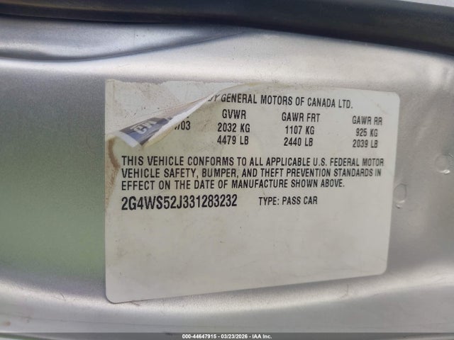 Aukcja sprzedaży 2003 Buick Century Custom, vin: 2G4WS52J331283232, numer aukcji: 44647915