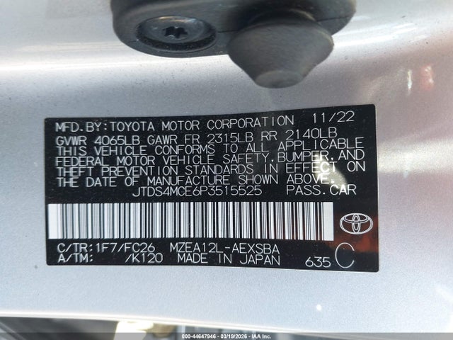 JTDS4MCE6P3515525 Toyota COROLLA SE