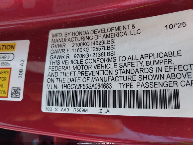 Aukcja sprzedaży 2025 Honda Accord Hybrid Sport, vin: 1HGCY2F56SA084683, numer aukcji: 44647947