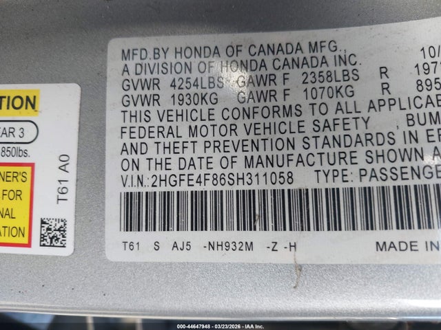 Honda CIVIC HYBRID 2025 2HGFE4F86SH311058 Image 9