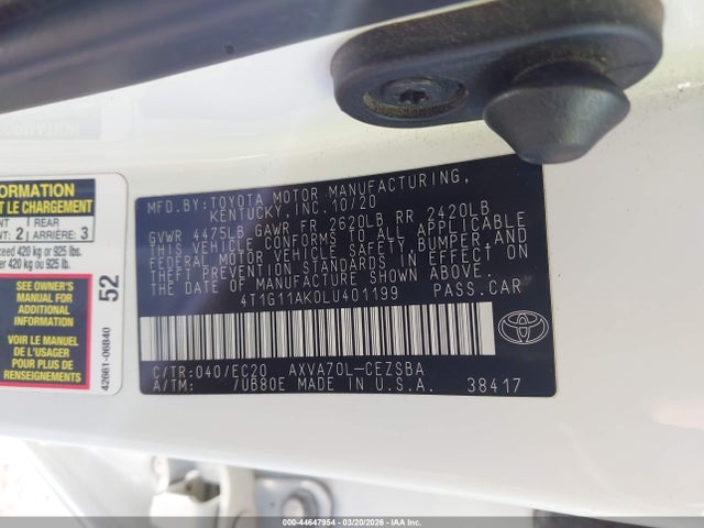 4T1G11AK0LU401199 Toyota Camry Se Nightshade Edition