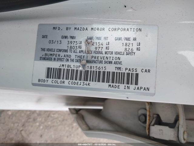 Aukcja sprzedaży 2013 Mazda Mazda3 I Sport, vin: JM1BL1UP5D1815615, numer aukcji: 44647977
