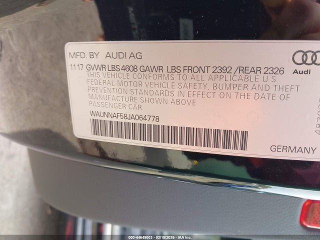 Продаж на аукціоні авто 2018 Audi A5 2.0t Premium, vin: WAUNNAF58JA064778, номер лоту: 44648003