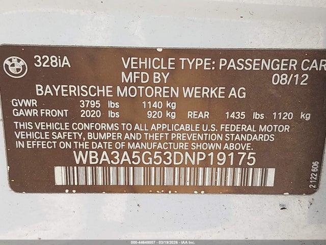 Продаж на аукціоні авто 2013 Bmw 328i, vin: WBA3A5G53DNP19175, номер лоту: 44648007