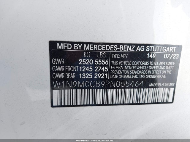 2023 Mercedes-benz Eqb 250 Suv მანქანა იყიდება აუქციონზე, vin: W1N9M0CB9PN055464, აუქციონის ნომერი: 44648011