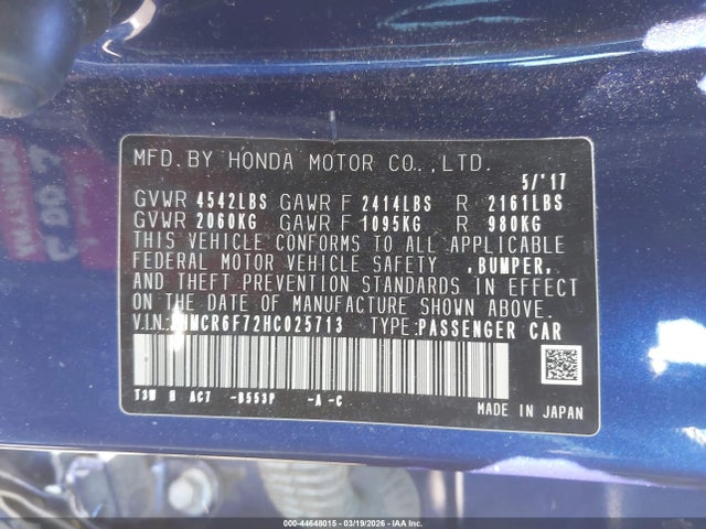 JHMCR6F72HC025713 Honda Accord Hybrid Touring
