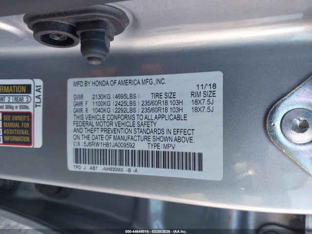 5J6RW1H81JA009592 Honda Cr-v Ex-l/ex-l Navi