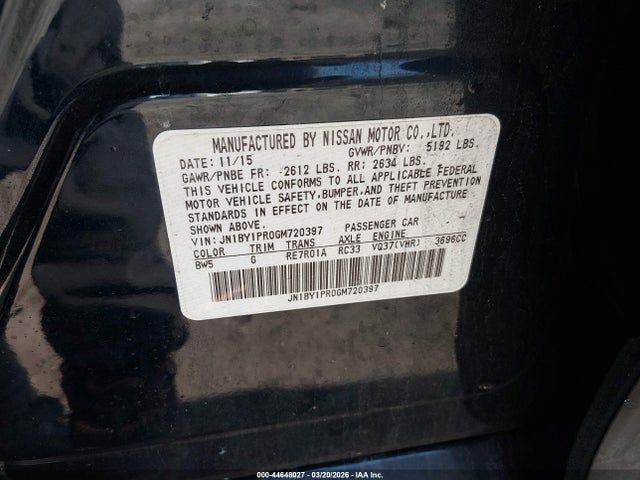 2016 Infiniti Q70l 3.7x მანქანა იყიდება აუქციონზე, vin: JN1BY1PR0GM720397, აუქციონის ნომერი: 44648027
