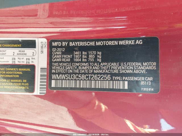 2012 MINI COOPER WMWSU3C58CT262256 Photo 8