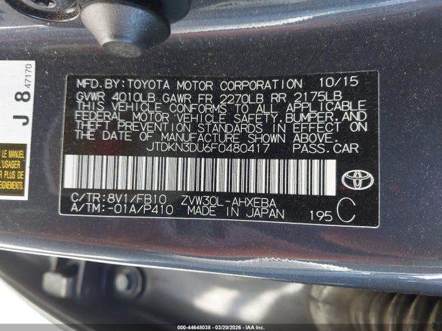 Toyota Prius Two 2015 JTDKN3DU6F0480417 Image 9