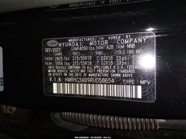 44648040 :رقم المزاد ، KM8HC3AB9RU058654 vin ، 2024 Hyundai Kona Sel مزاد بيع