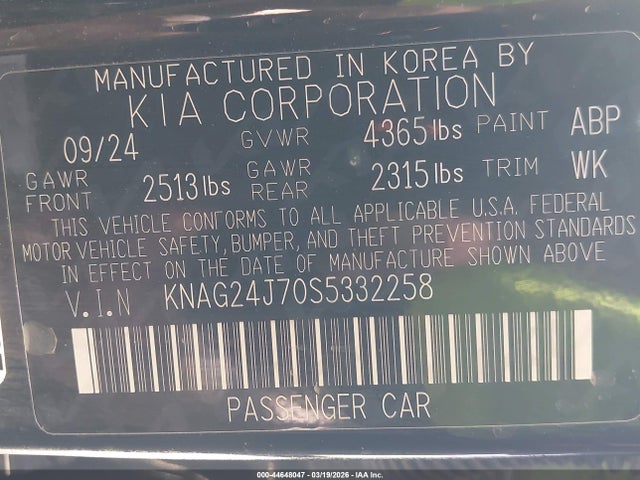 KNAG24J70S5332258 KIA K5 LXS