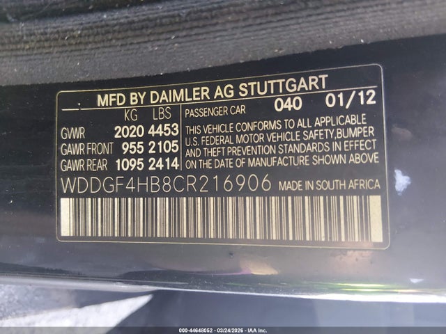 Продаж на аукціоні авто 2012 Mercedes-benz C 250 Sport, vin: WDDGF4HB8CR216906, номер лоту: 44648052