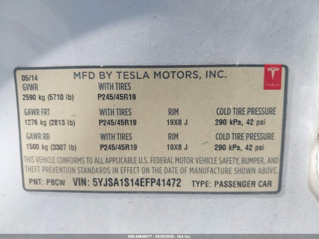 2014 TESLA MODEL S 5YJSA1S14EFP41472 Photo 8