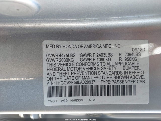 1HGCV2F58LA029937 Honda Accord Ex-l 2.0t