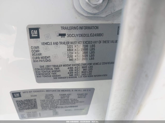 3GCUYDED1LG249890 Chevrolet Silverado 1500 4wd Short Bed Lt