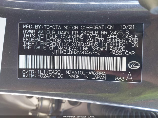 JTHX3JBH2N2046762 Lexus UX 200