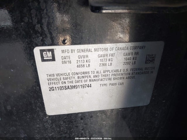 Chevrolet IMPALA 1LT 2017 2G1105SA3H9119744 Image 9