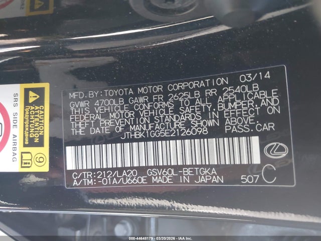 JTHBK1GG5E2126098 Lexus ES 350