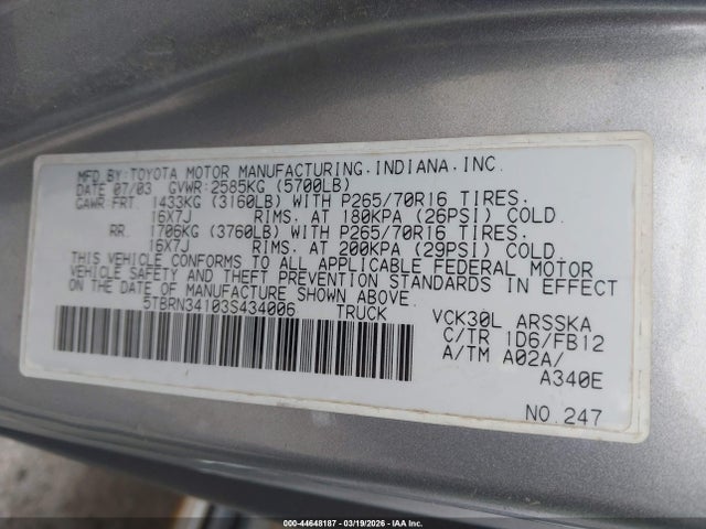 2003 TOYOTA TUNDRA 5TBRN34103S434006 Photo 8