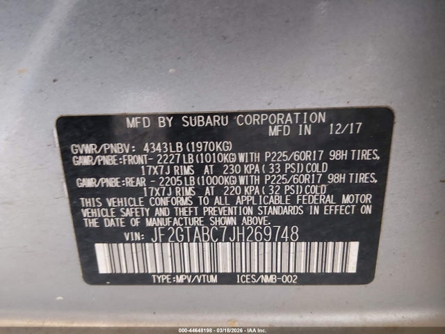 Subaru Crosstrek 2.0i Premium 2018 JF2GTABC7JH269748 Image 9