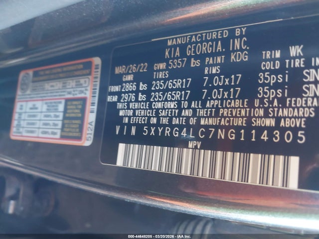 5XYRG4LC7NG114305 KIA SORENTO LX