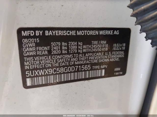 2016 BMW X3 5UXWX9C58G0D71565 Photo 8