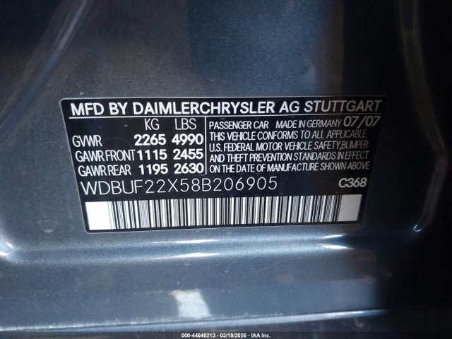 Продаж на аукціоні авто 2008 Mercedes-benz E 320 Bluetec, vin: WDBUF22X58B206905, номер лоту: 44648213